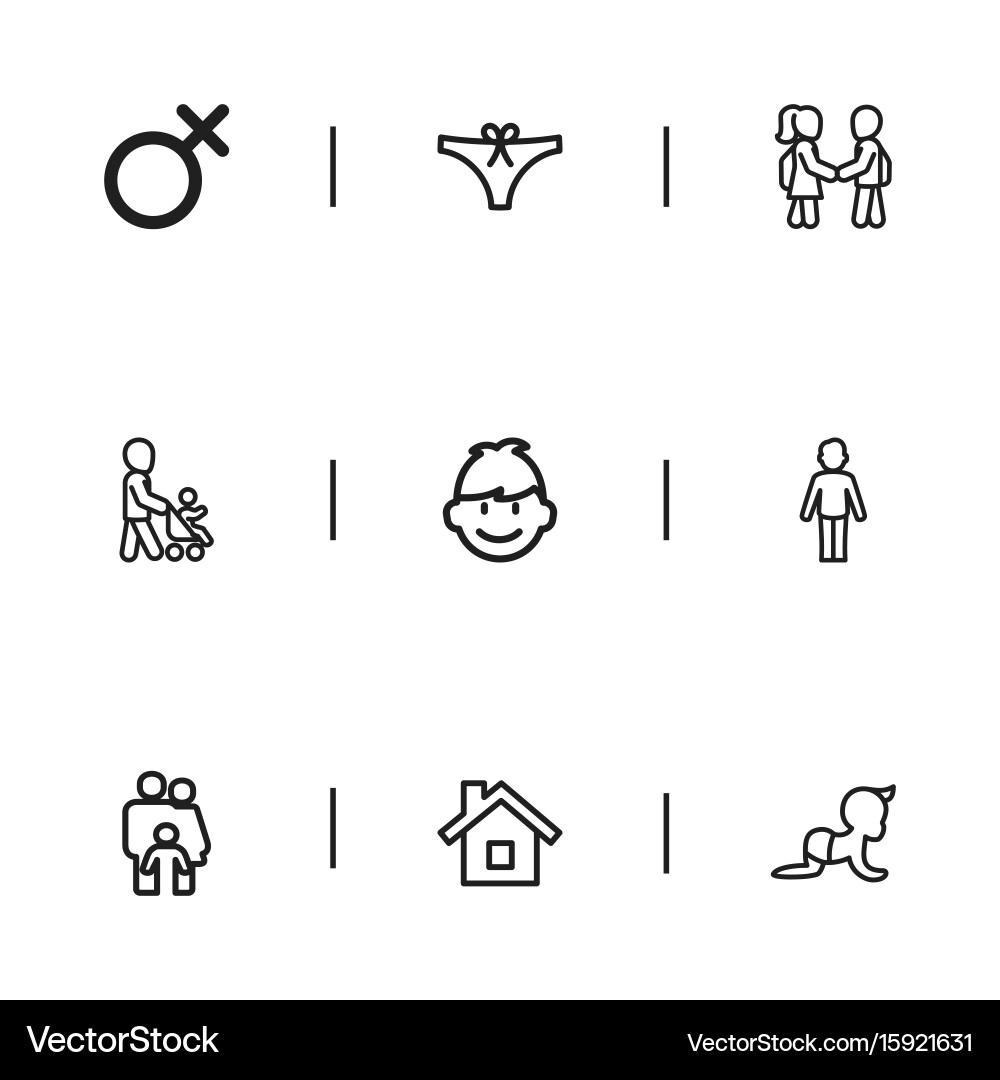Set of 9 editable kin outline icons includes Vector Image