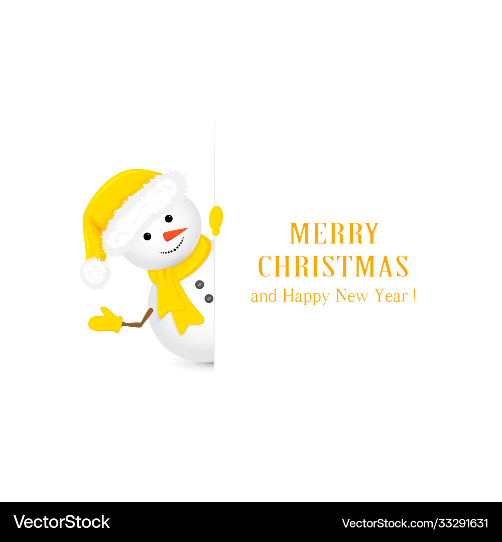 Snowman in yellow hat and christmas greetings Snowman in yellow hat and christmas greetings vector image