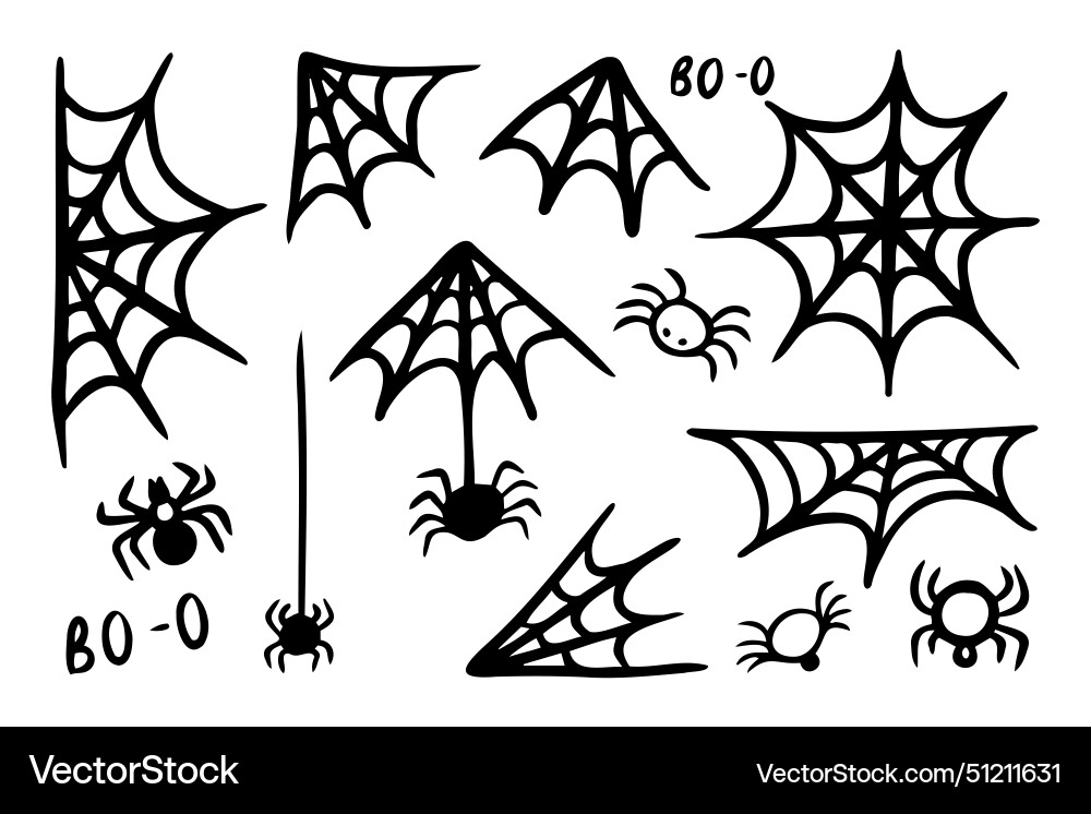 Spider web doodle icons halloween decoration set Spider web doodle icons halloween decoration set vector image