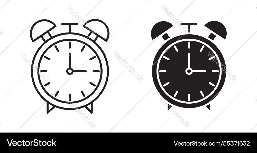Alarm clock icon set in thin line for web Alarm clock icon set in thin line for web vector image