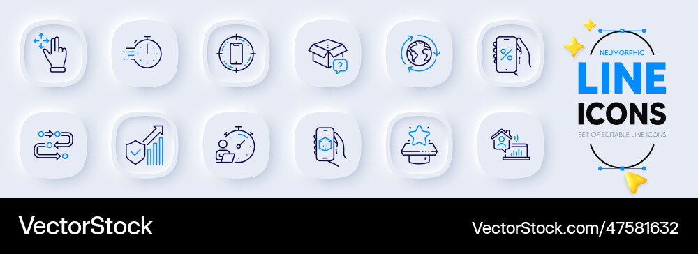 Discounts app timer and cooking line icons Discounts app timer and cooking line icons vector image