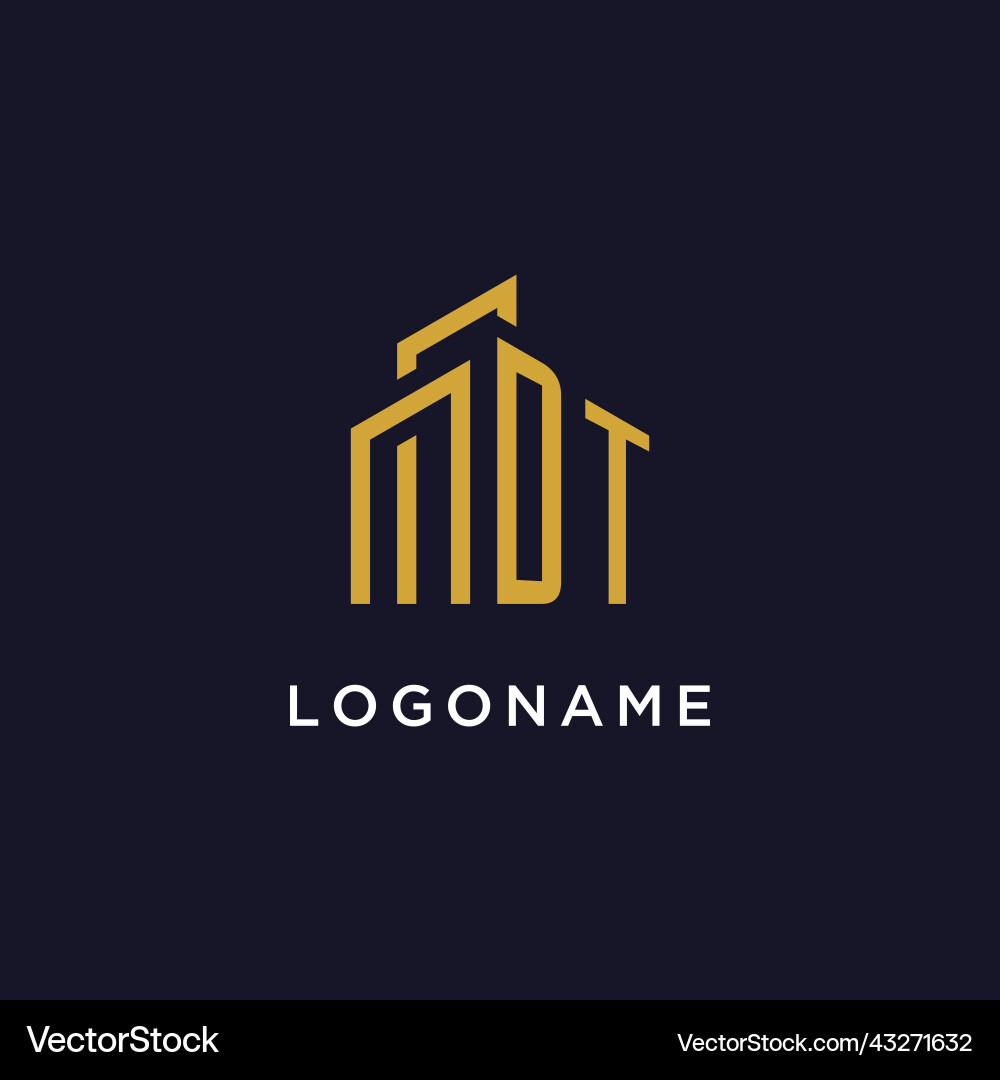 Dt Initial Monogramm mit Gebäudelogo Design Dt Initial Monogramm mit Gebäudelogo Design vektorbild