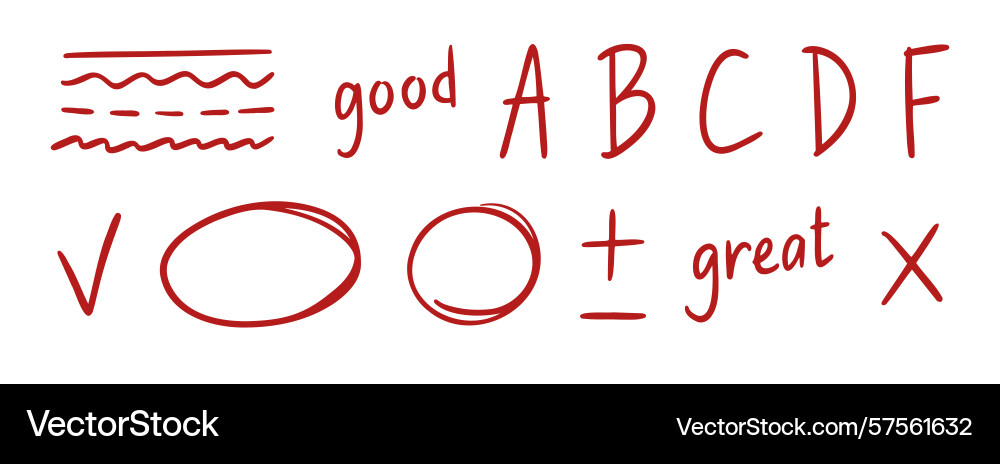Grading doodle element set red grades result Grading doodle element set red grades result Vector Image