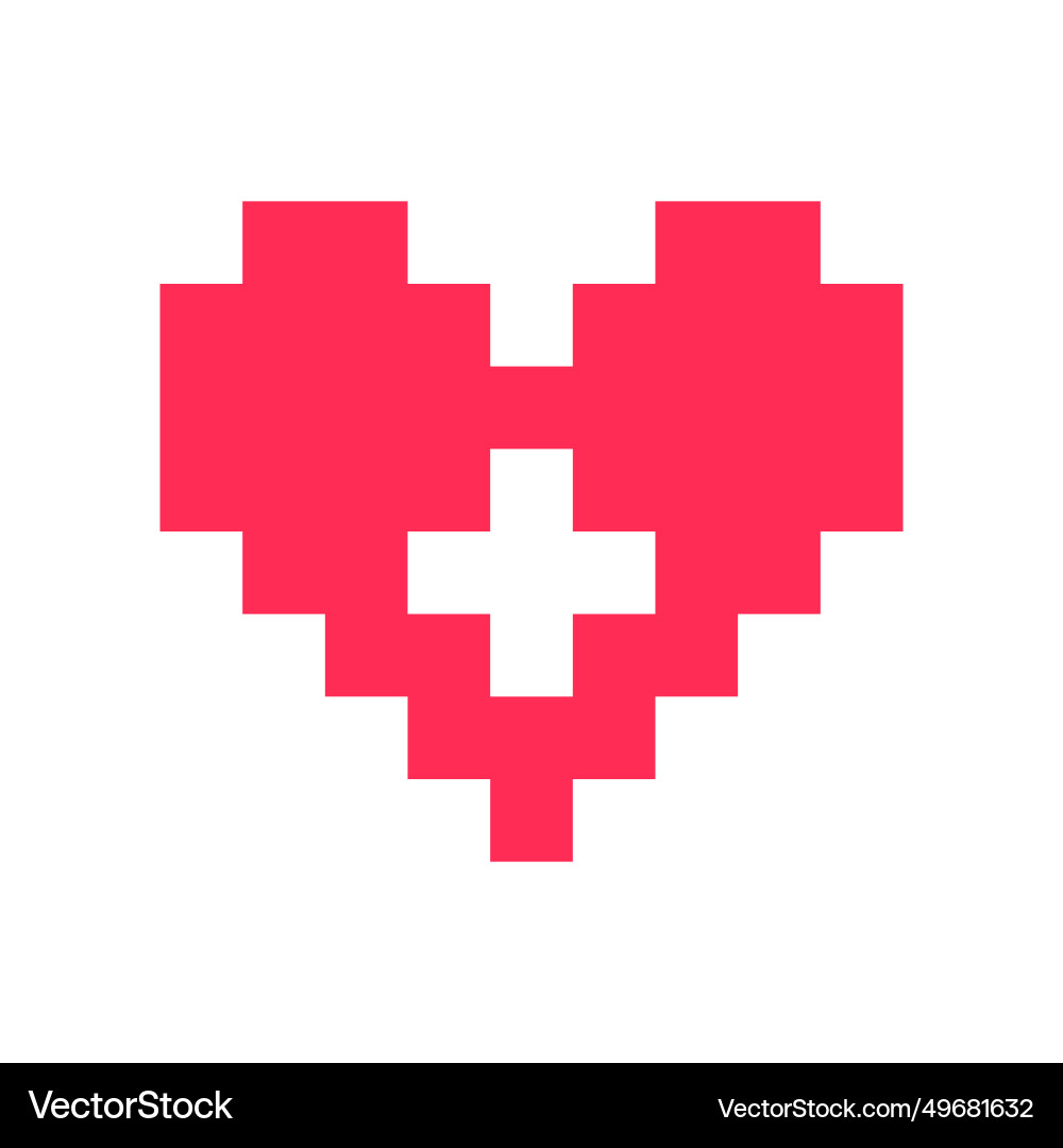 Pixel heart red 8 bit for poster pattern print Vector Image