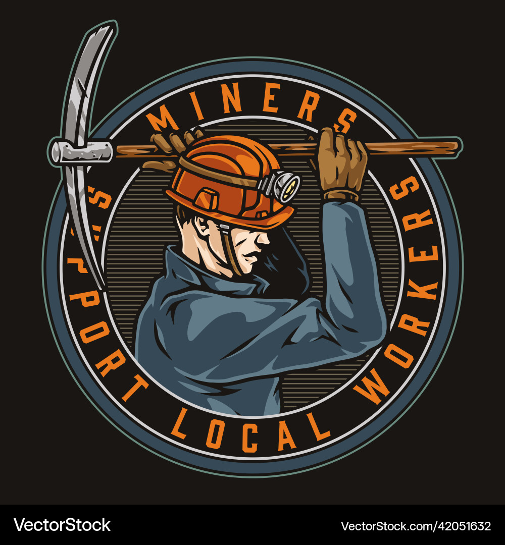 Round colorful badge with mineworker Round colorful badge with mineworker vector image
