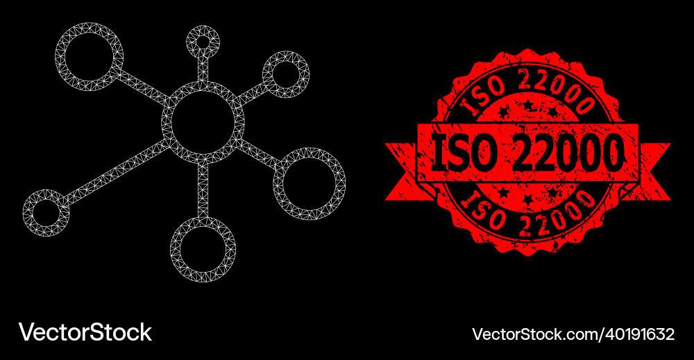 Textured iso 22000 seal and web net link nodes Textured iso 22000 seal and web net link nodes vector image