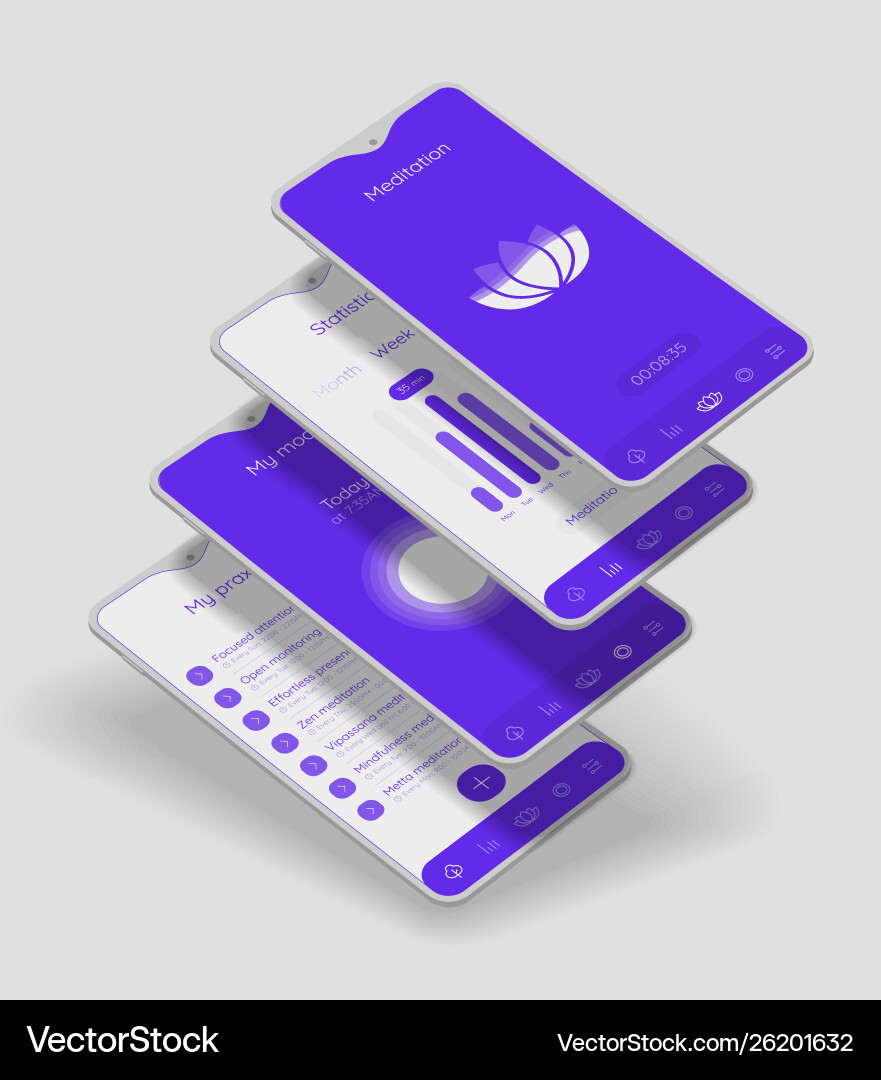 Trendy responsive meditation and mood ui with 3d Trendy responsive meditation and mood ui with 3d vector image