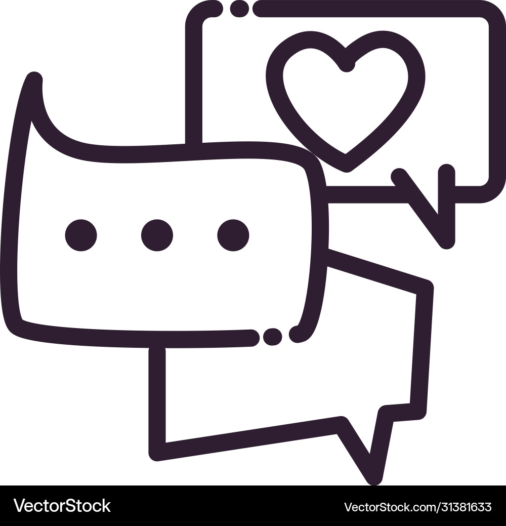 Communication bubbles with points and heart line Communication bubbles with points and heart line vector image