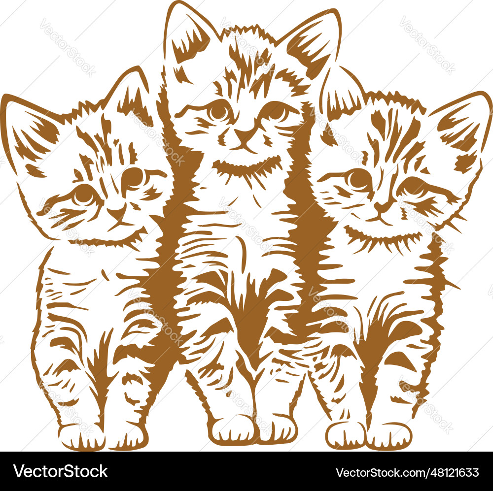 cute-cat-kitten-group-full-body-printable-stencil-vector-image