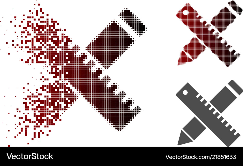 Decomposed pixelated halftone pen and ruler design Decomposed pixelated halftone pen and ruler design vector image