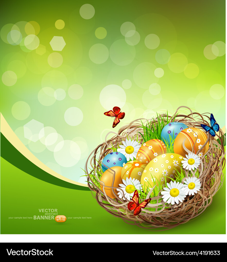 Easter Nest with Eggs - Spring Background vector image