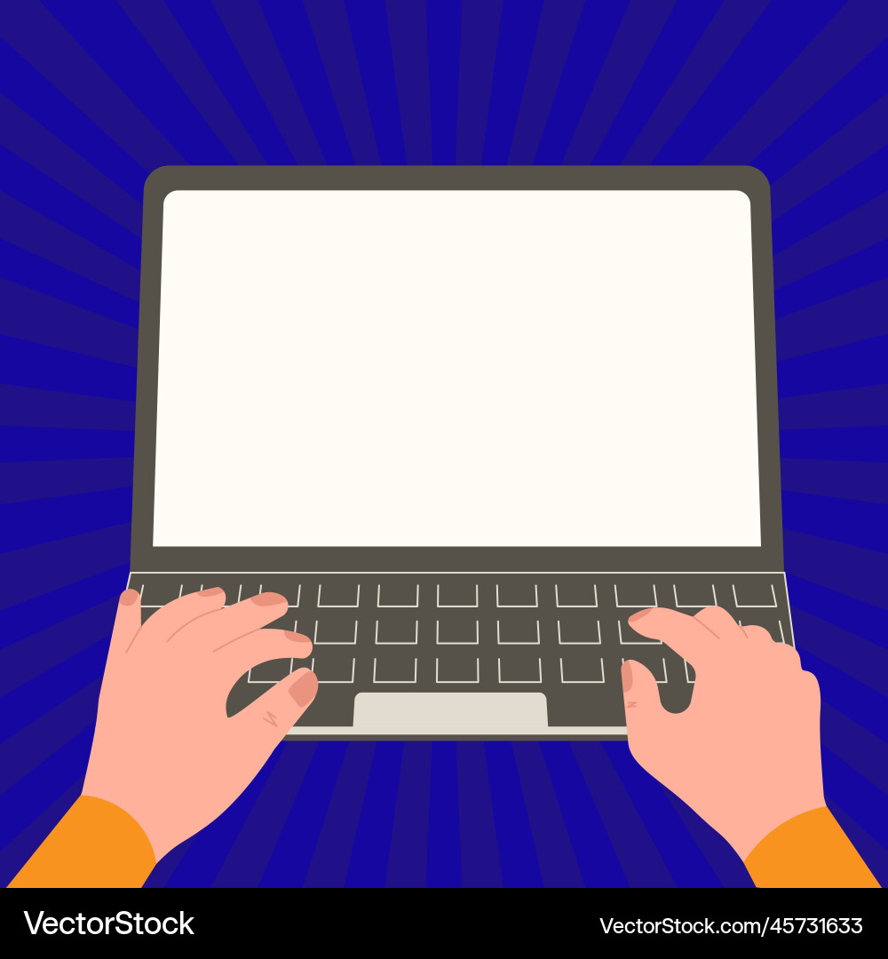 Hands typing text with keyboard laptop screen Hands typing text with keyboard laptop screen Vector Image