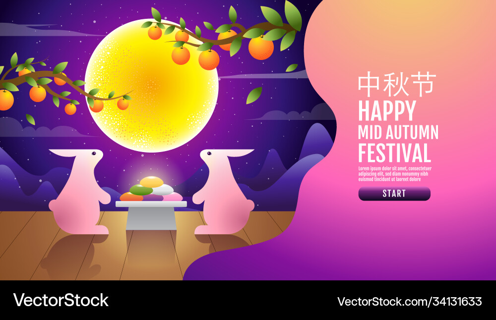 Happy mid autumn festival rabbits fantasy Vector Image