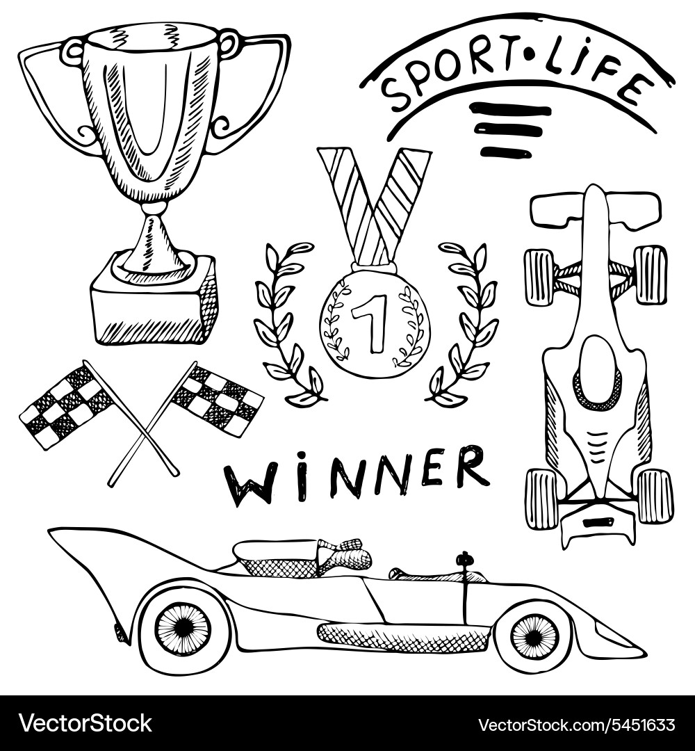 Race Car Doodle Set Vector Image
