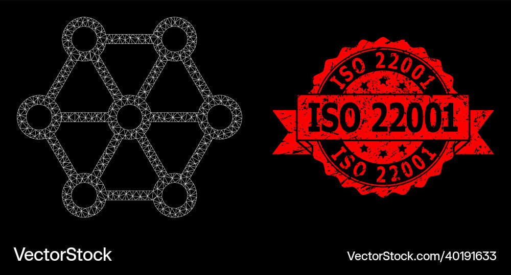 Scratched iso 22001 stamp seal and web net link Scratched iso 22001 stamp seal and web net link vector image