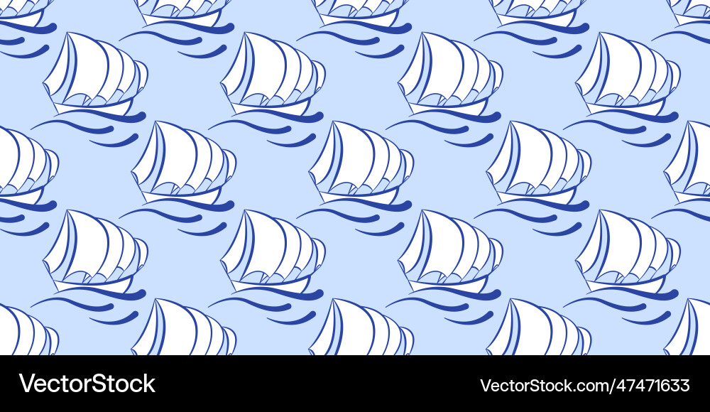 Seamless pattern with yachts sails waves white vector image