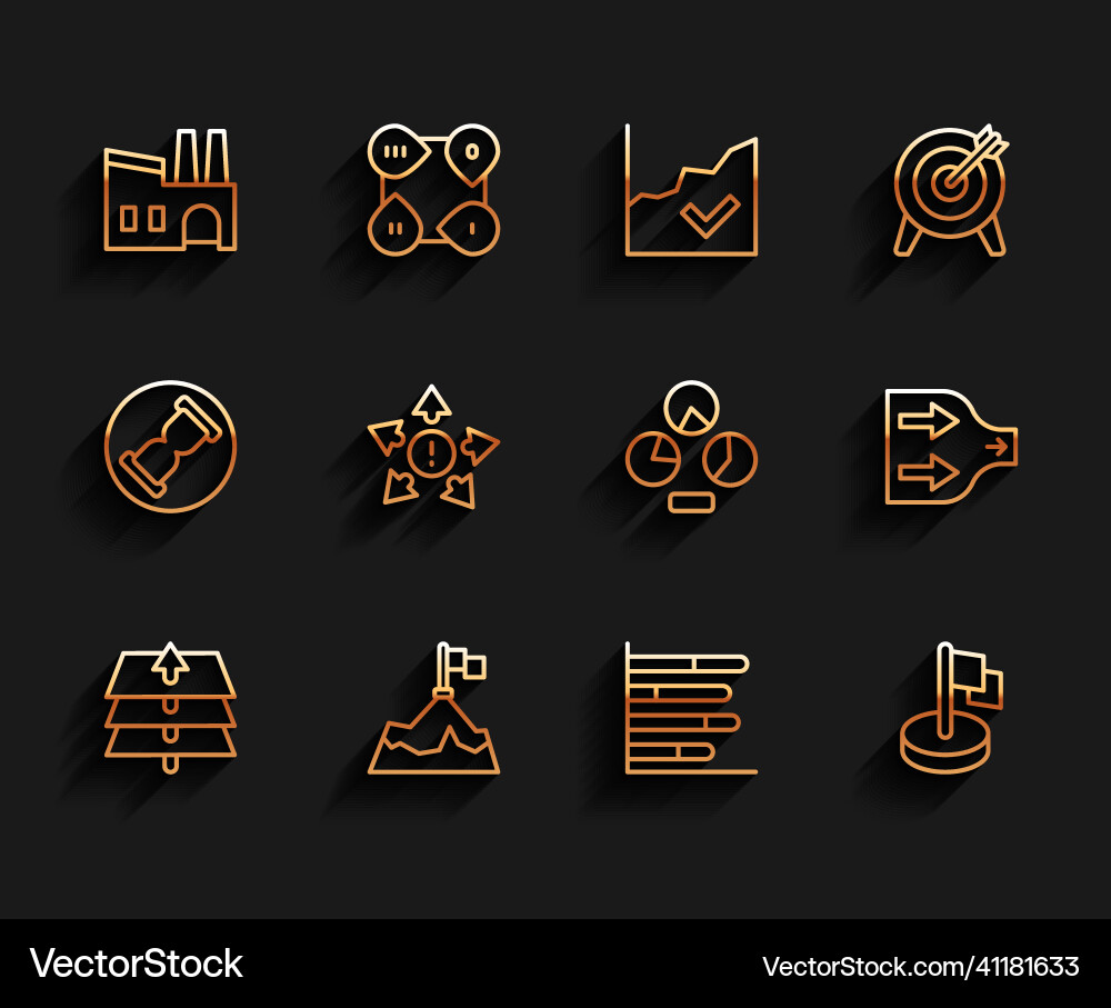 Set line layers mountains with flag factory pie Set line layers mountains with flag factory pie vector image