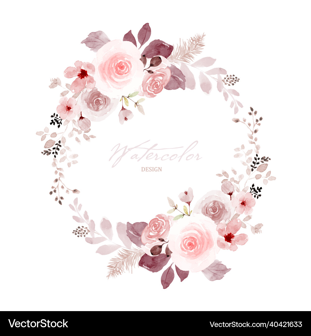 Watercolor wreath design with red pastel rose Watercolor wreath design with red pastel rose vector image