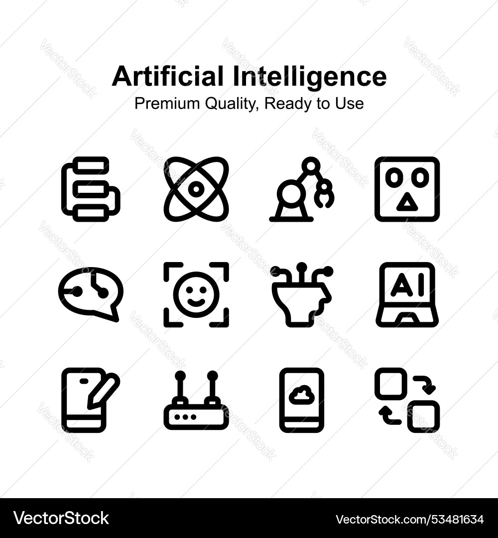 Artificial intelligence icons set isolated vector image