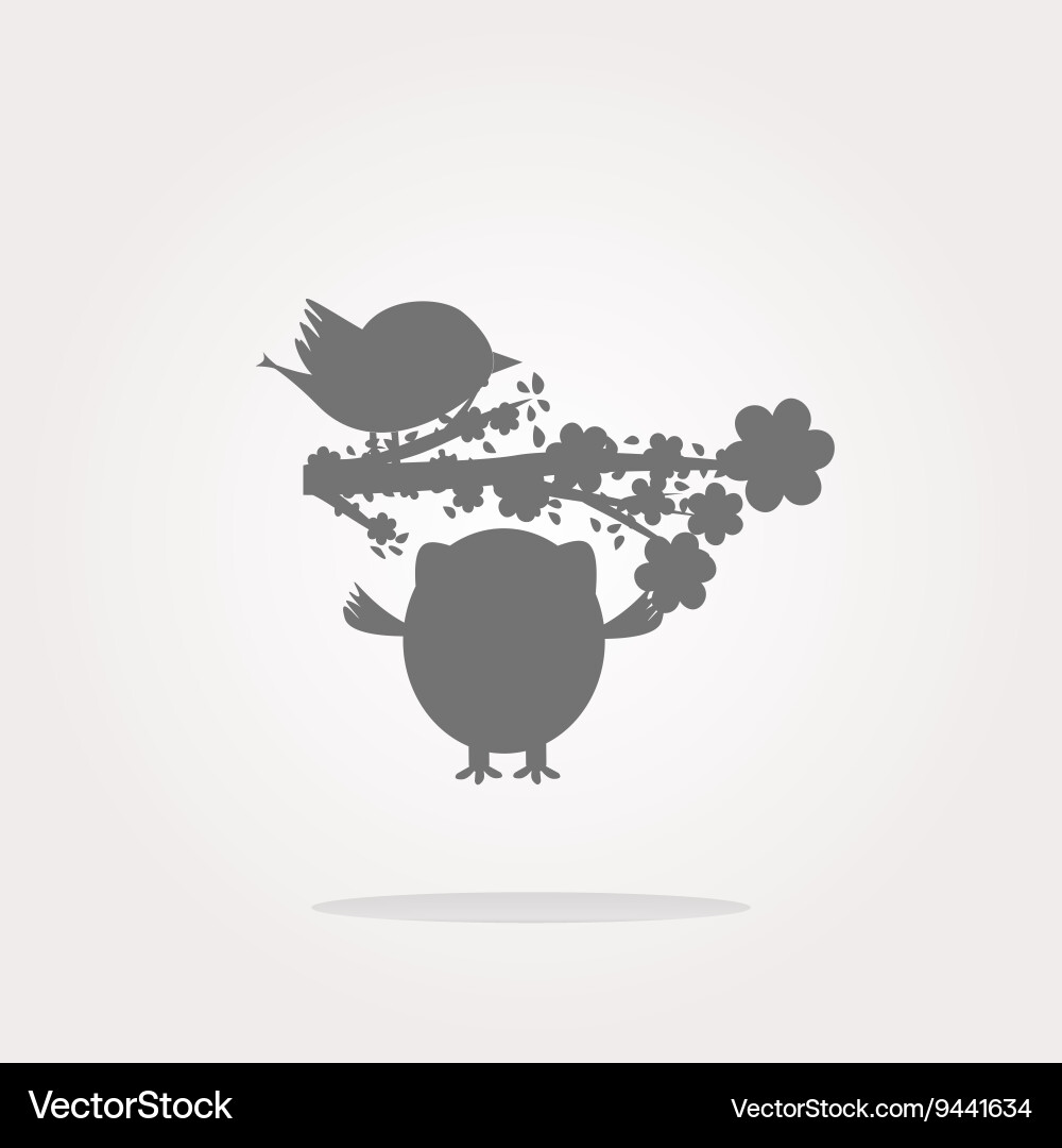 Button with owl bird and tree isolated vector image