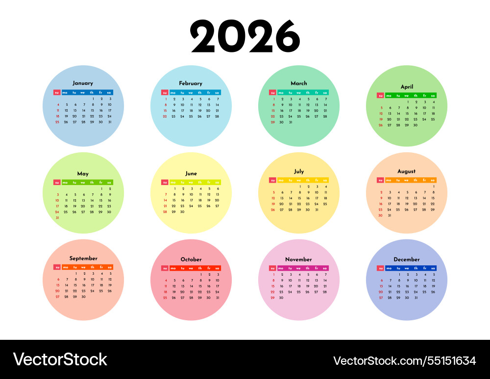 Calendar for 2026 isolated on a white background Vector Image