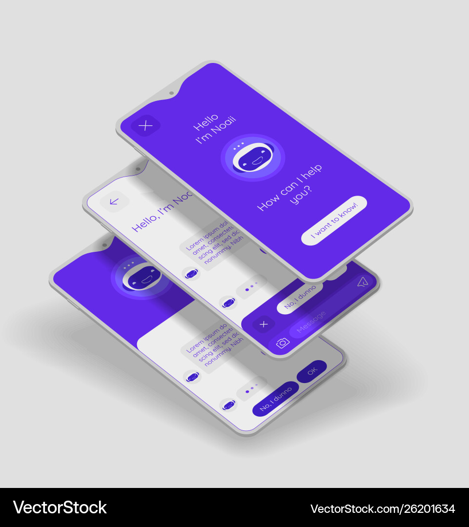 Chatbot mobile app concept with 3d mockups Chatbot mobile app concept with 3d mockups vector image