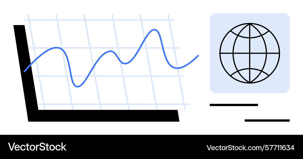 Global data analysis with a line graph and world Global data analysis with a line graph and world Vector Image