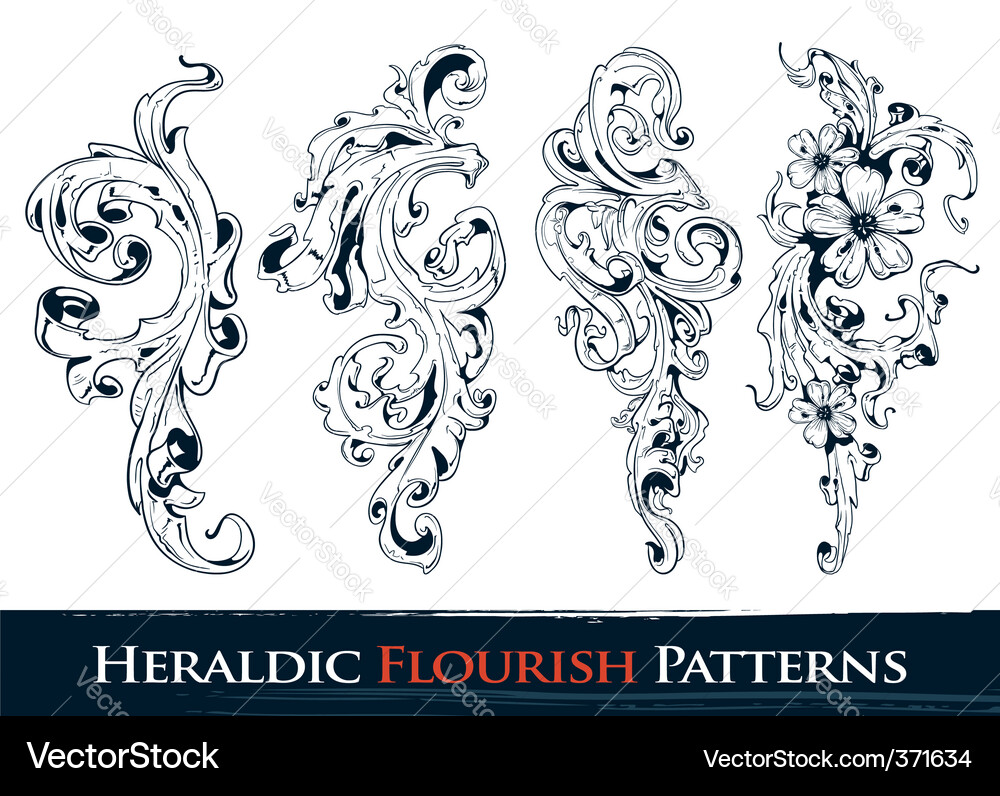 Heraldic Scroll Patterns Vector Image