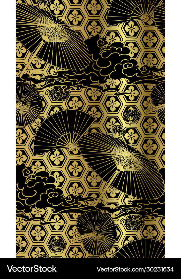 Japanese Fan Pattern - Floral & Geometric Vector Image