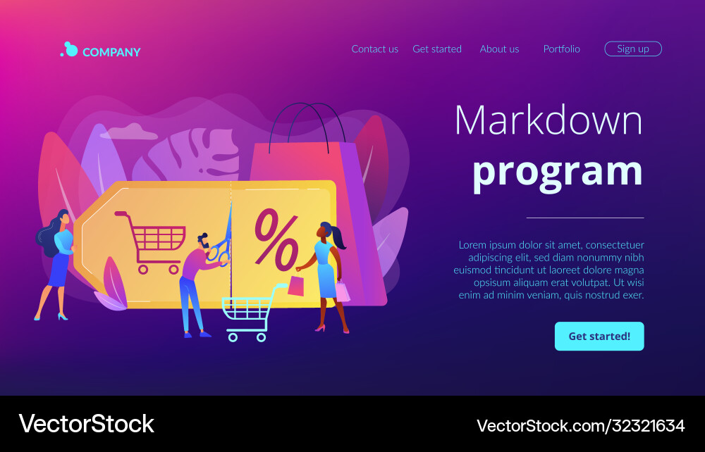 Markdown program concept landing page Markdown program concept landing page Vector Image