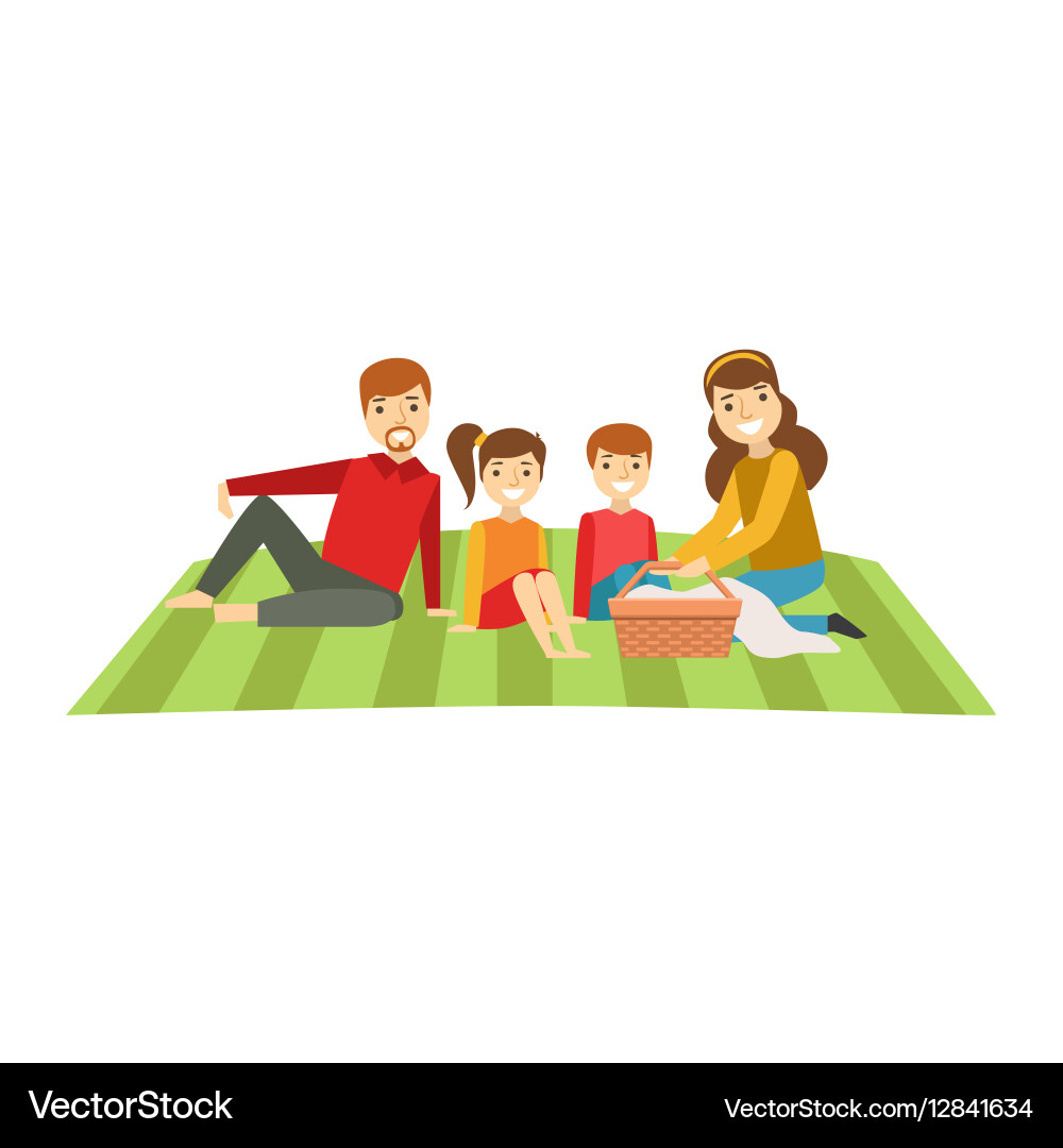 Parents and kids having picnic happy family Vector Image