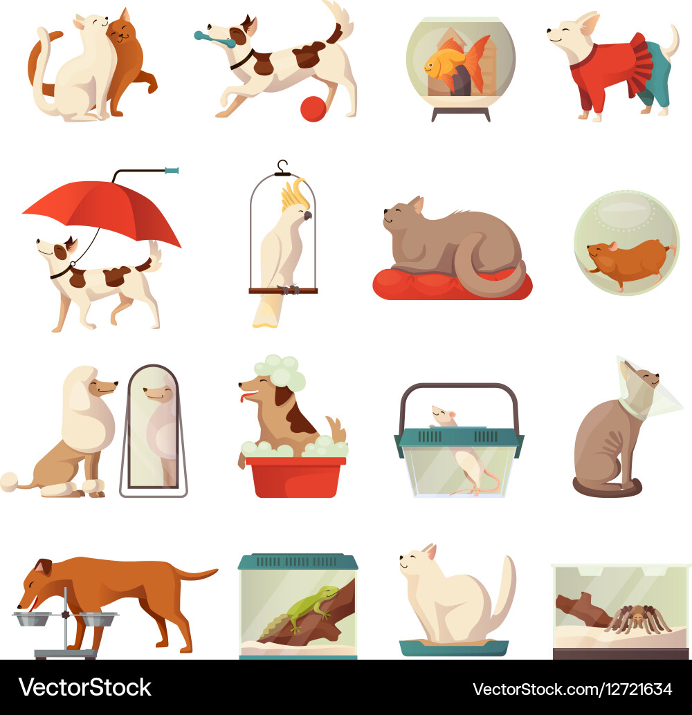 Pet Shop Icon Set - Animals & Shopping Vector Image