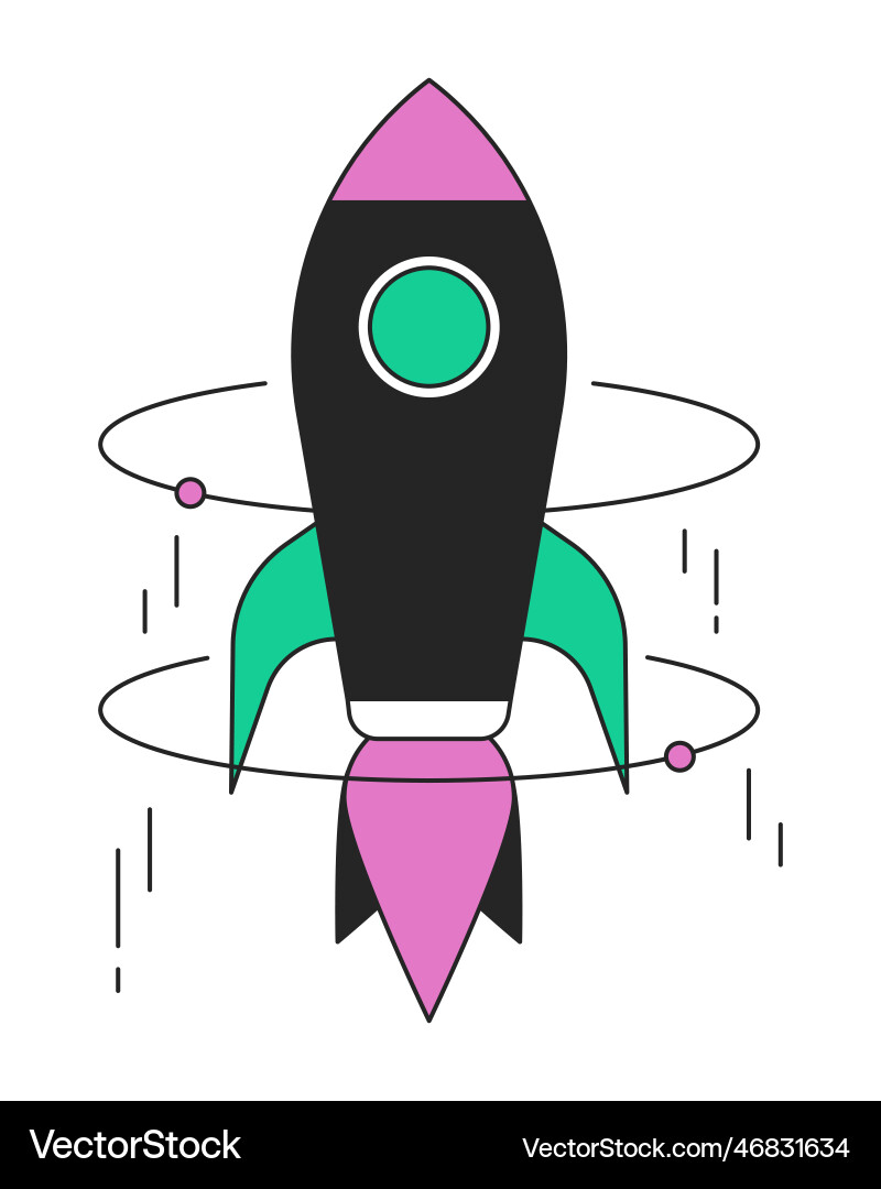 Rocket reaching high speed flat line color object Rocket reaching high speed flat line color object Vector Image