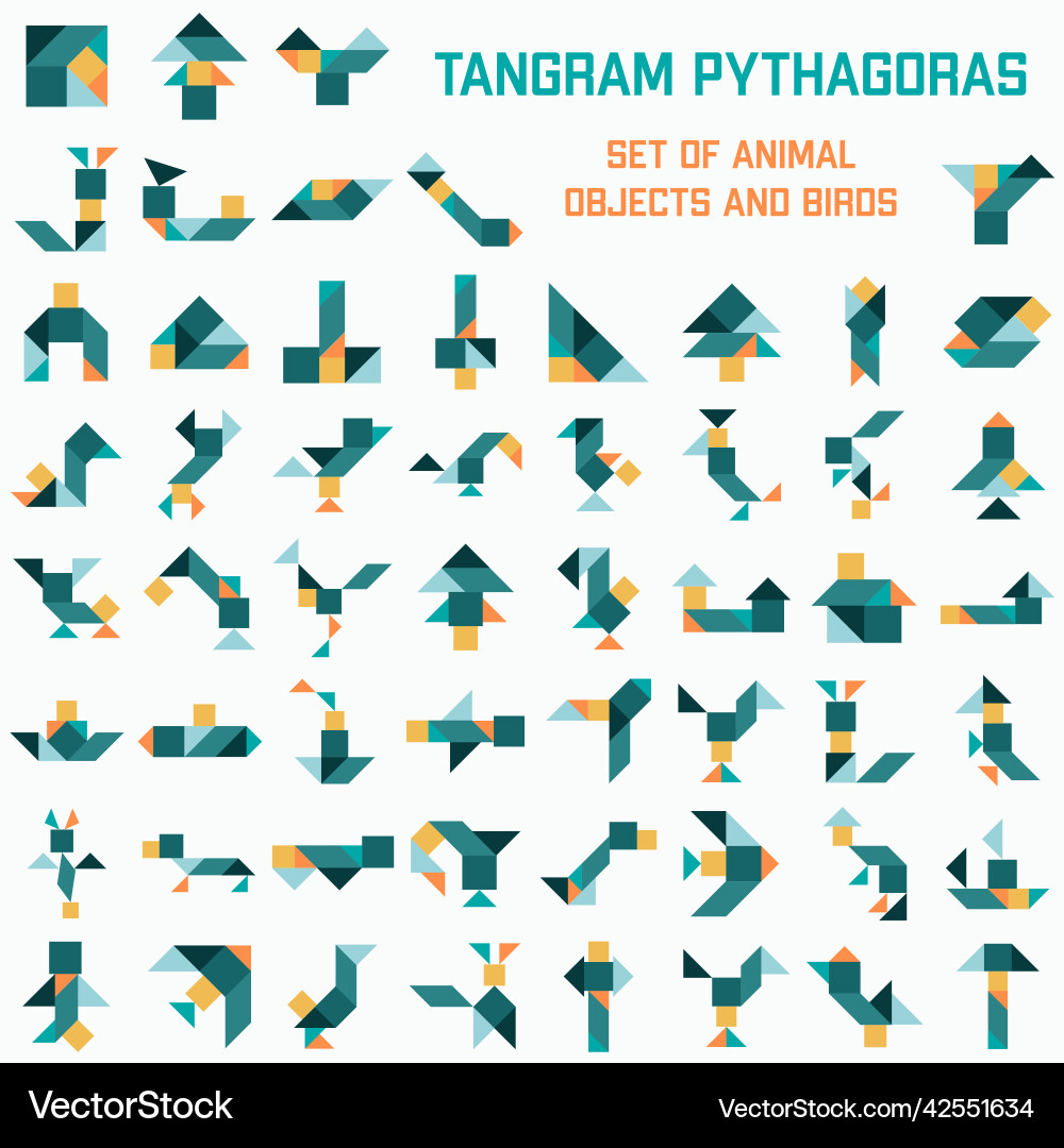 Set of tangram puzzle pythagoras Set of tangram puzzle pythagoras Vector Image