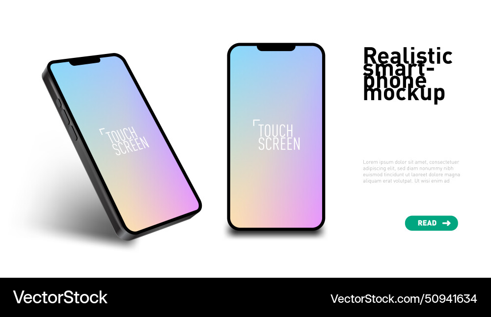 Smartphone front and 3d view for ui presentation Smartphone front and 3d view for ui presentation vector image