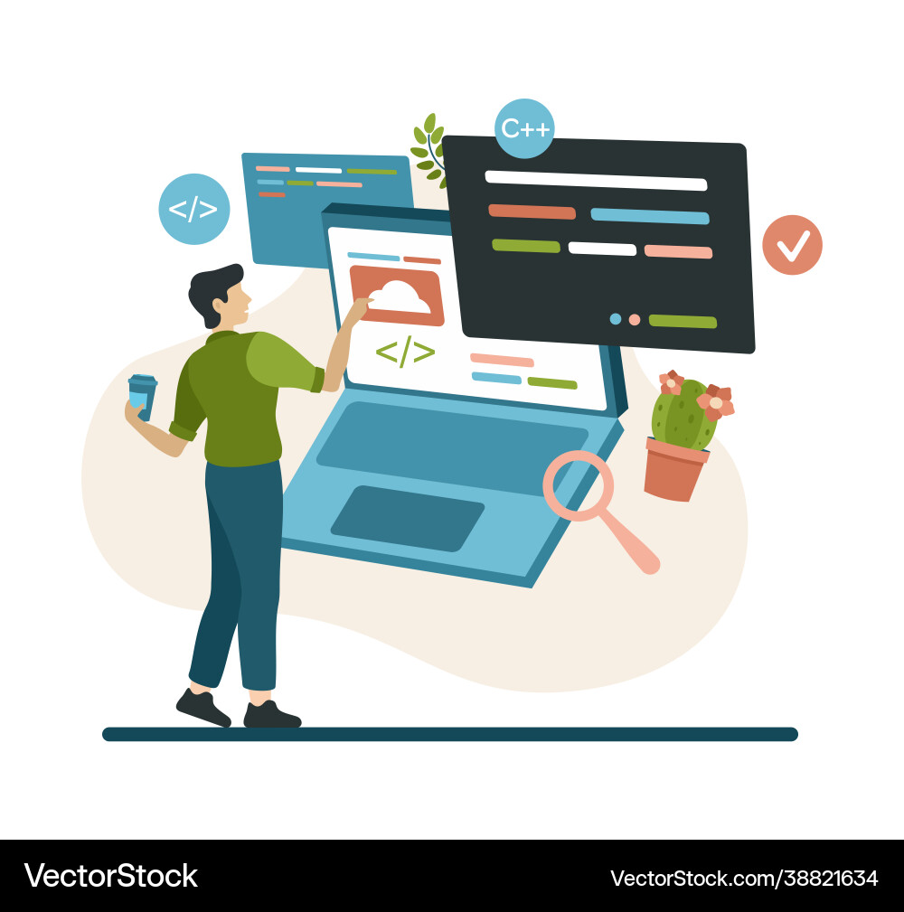 Software Developer Coding on Cloud Vector Image