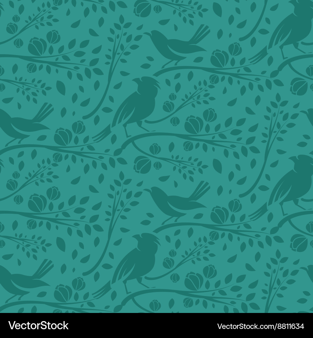 Spring Birds Branch Pattern vector image