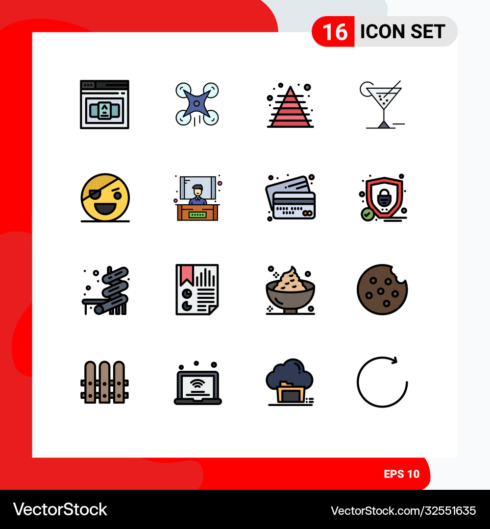 16 universal flat color filled lines set for web Vector Image