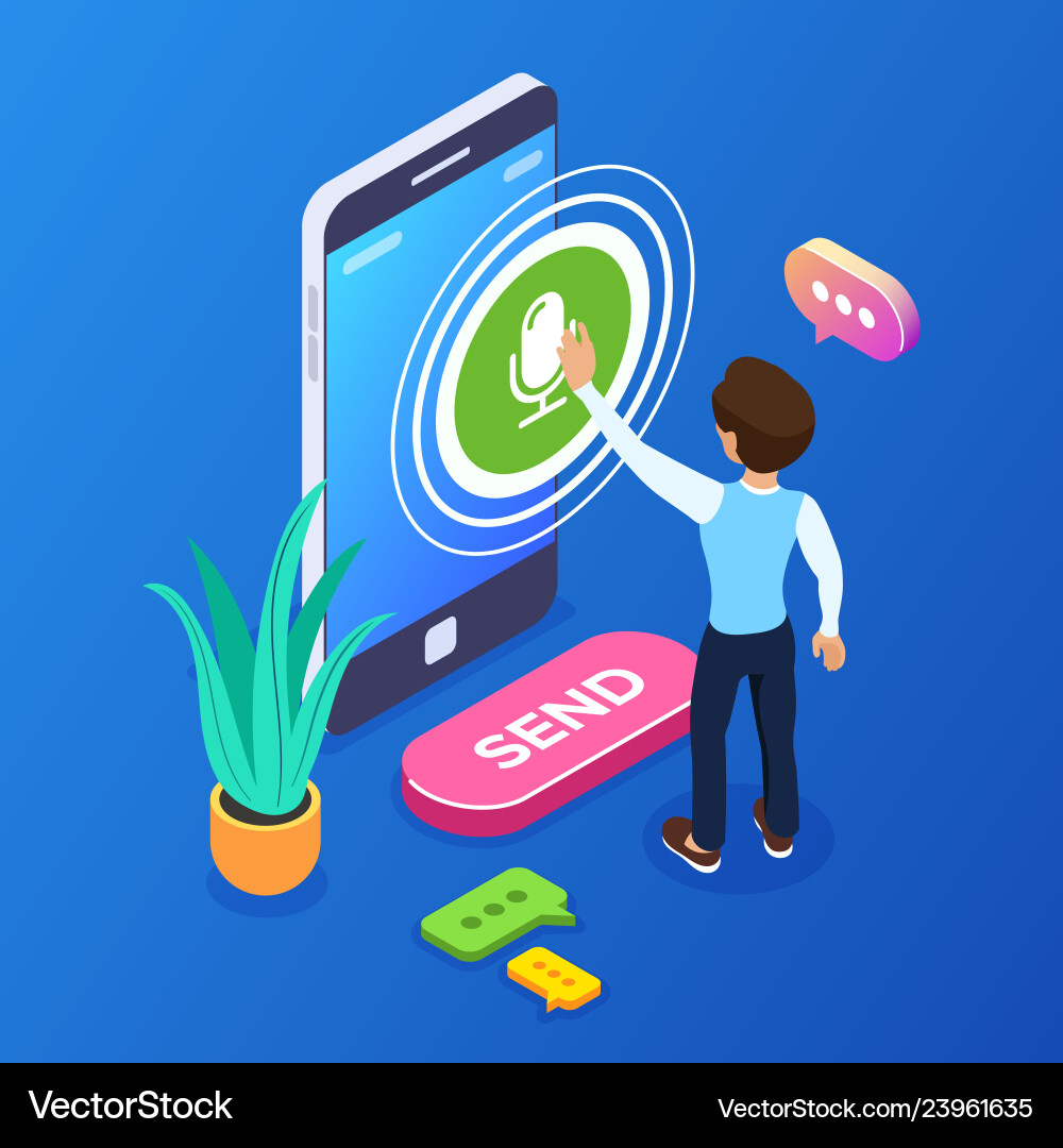 3d isometric record voice message concept 3d isometric record voice message concept vector image