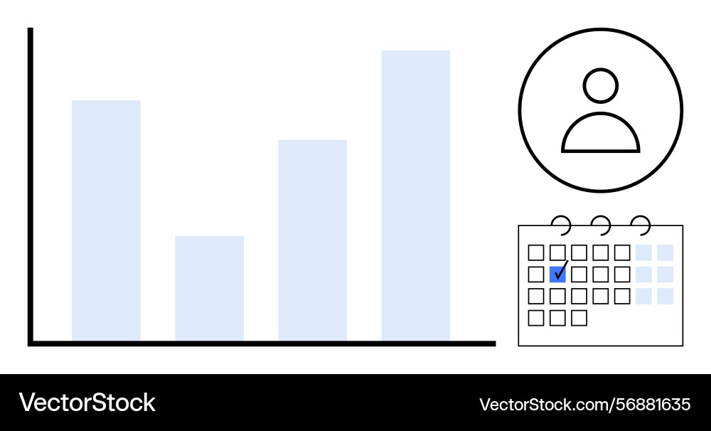 Data tracking with bar graph calendar and user Data tracking with bar graph calendar and user vector image