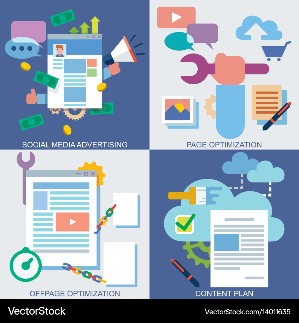 Flat Web Icon Set - Digital Marketing Vector Image