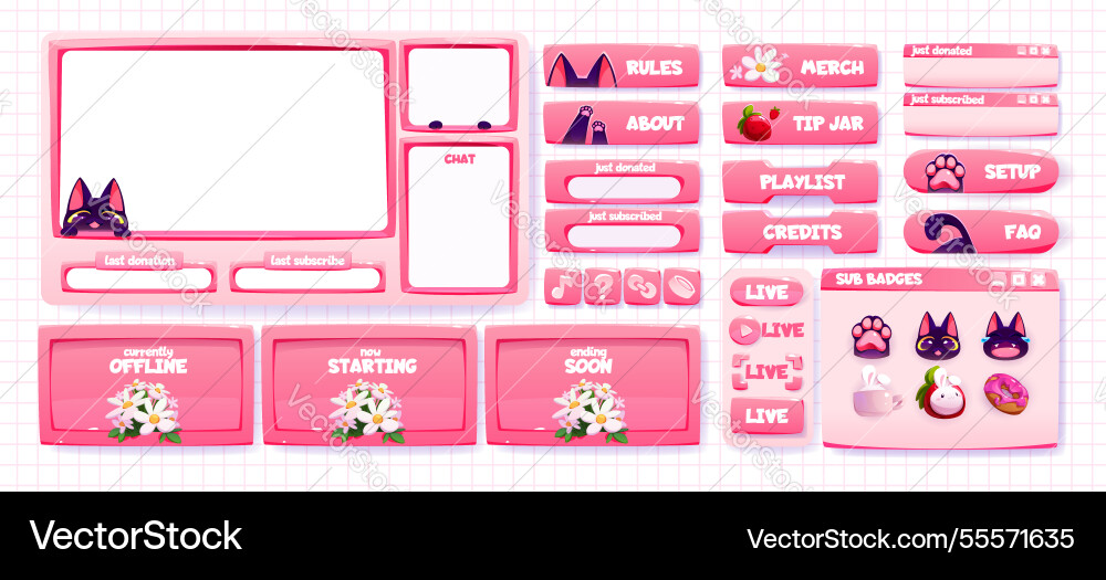 Girly game stream frames set on background Girly game stream frames set on background vector image