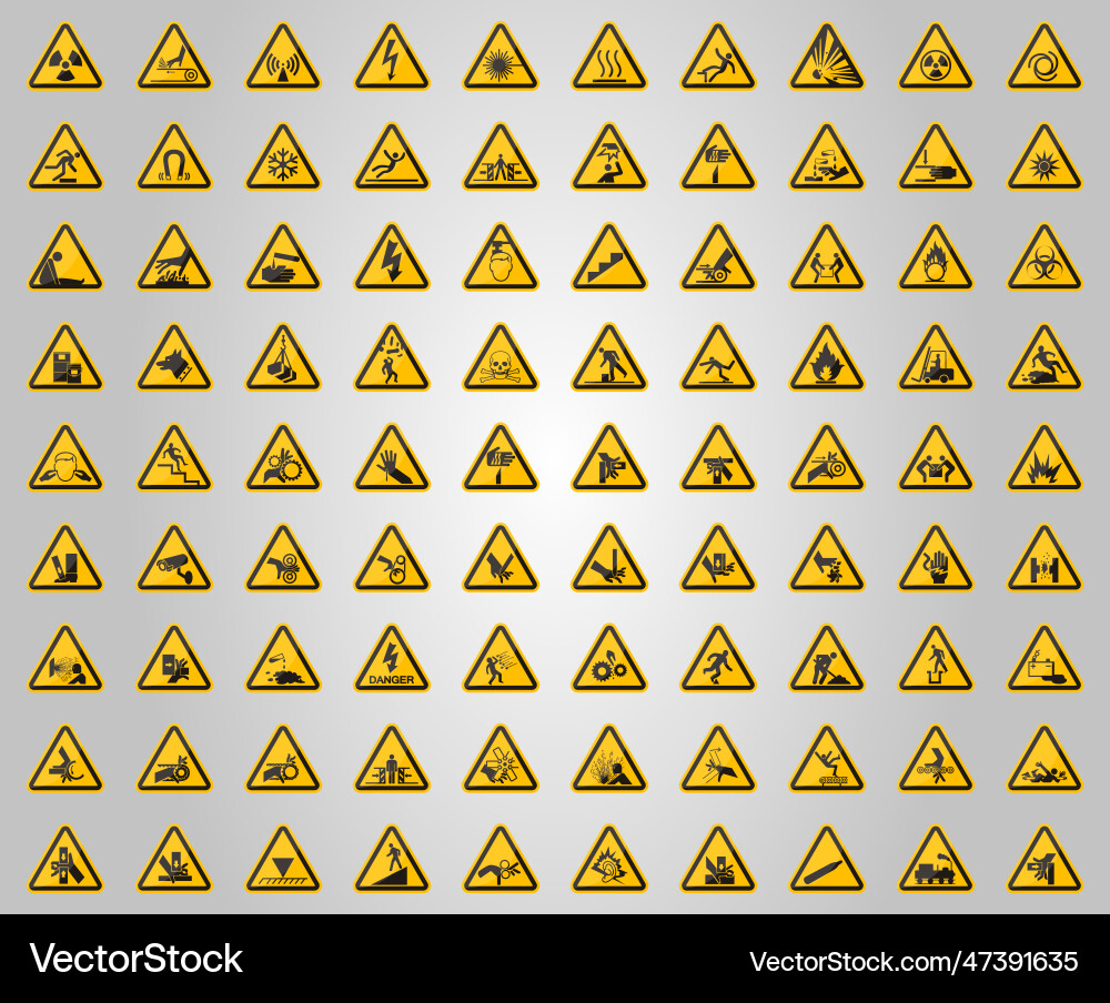Hazard Warning Symbols Collection Vector Image