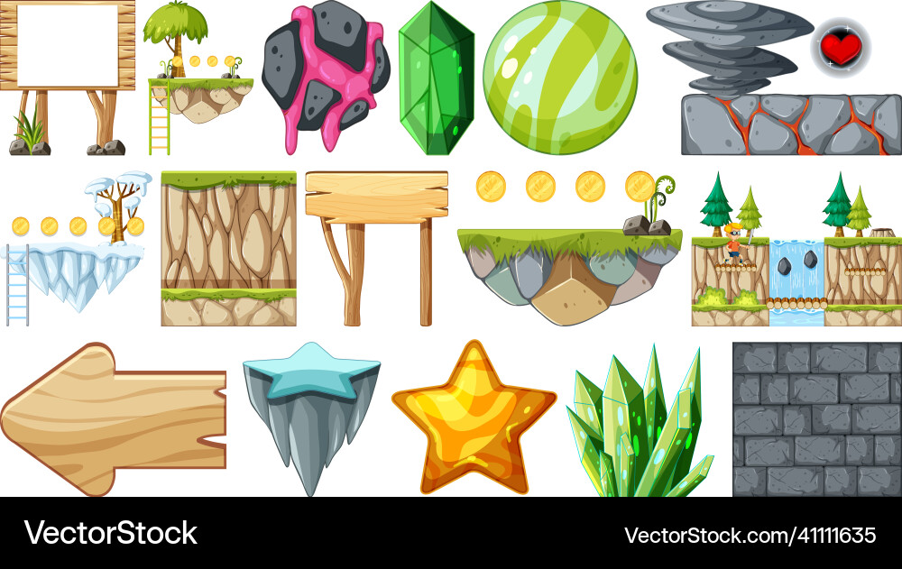 Isolated fantasy space game objects and elements Isolated fantasy space game objects and elements vector image