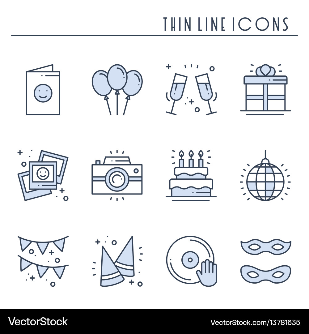 Party celebration thin line icons set birthday Party celebration thin line icons set birthday vector image