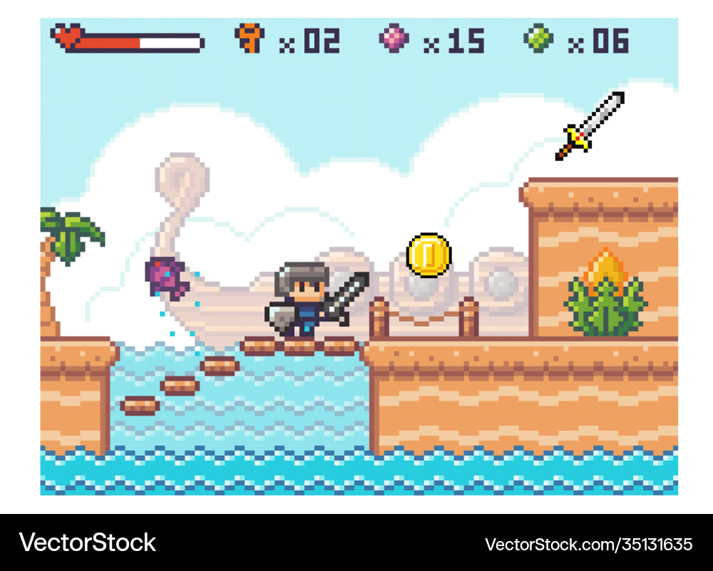Pixel computer game interface knight in armor Pixel computer game interface knight in armor vector image