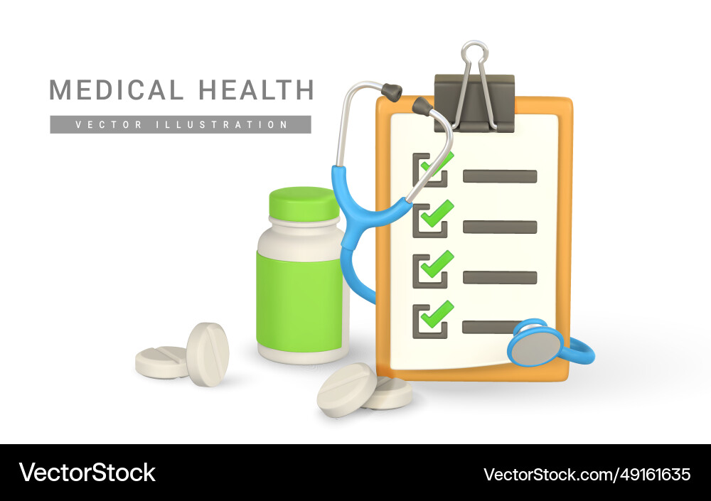 Realistic 3d clipboard with document checklist Realistic 3d clipboard with document checklist vector image