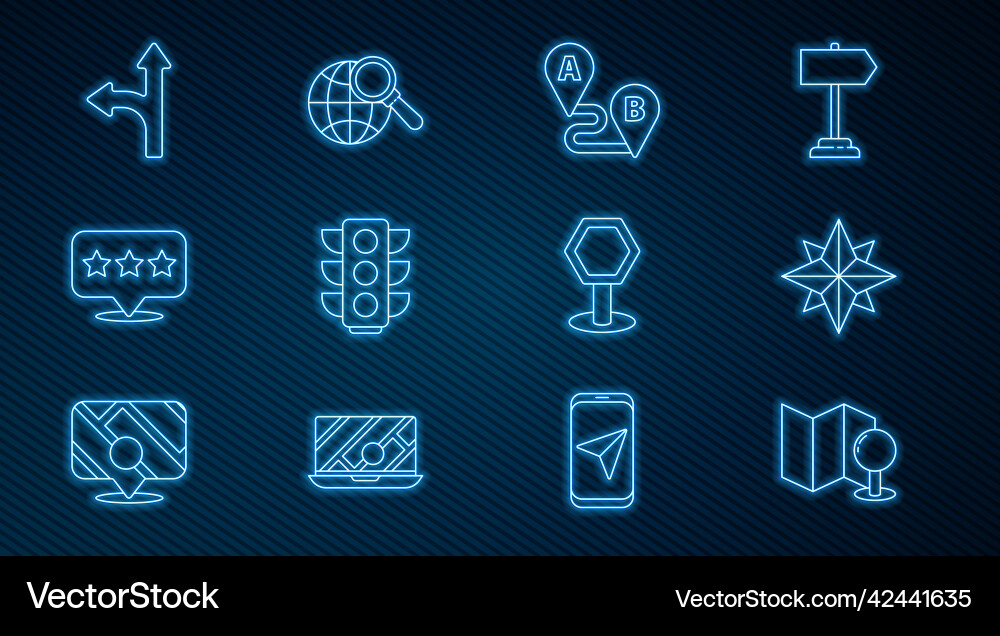 Set line folded map with push pin wind rose Vector Image