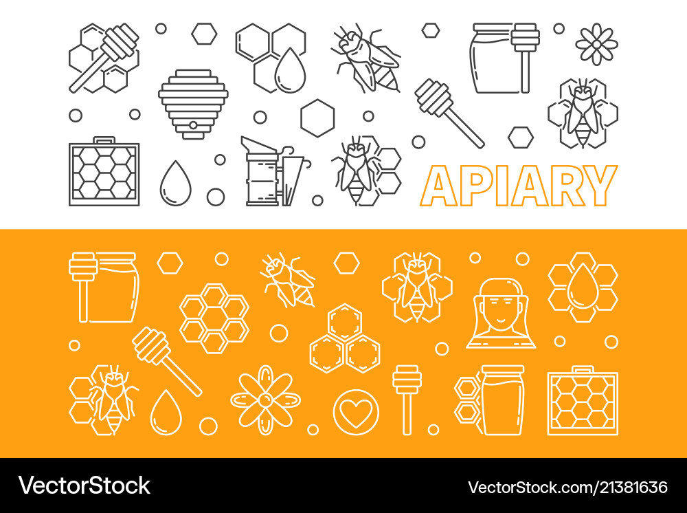 Apiary 2 banners set in thin line style Apiary 2 banners set in thin line style vector image