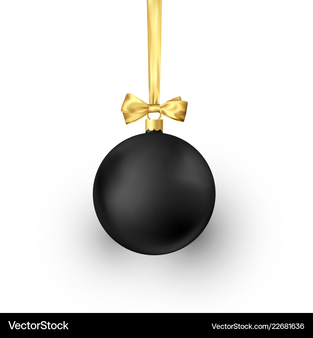 Black christmas ball with golden silk ribbon Black christmas ball with golden silk ribbon vector image